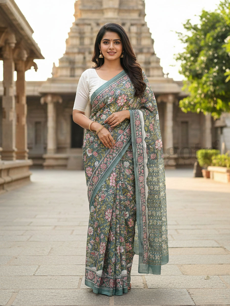 Handblock Cotton Printed Saree
