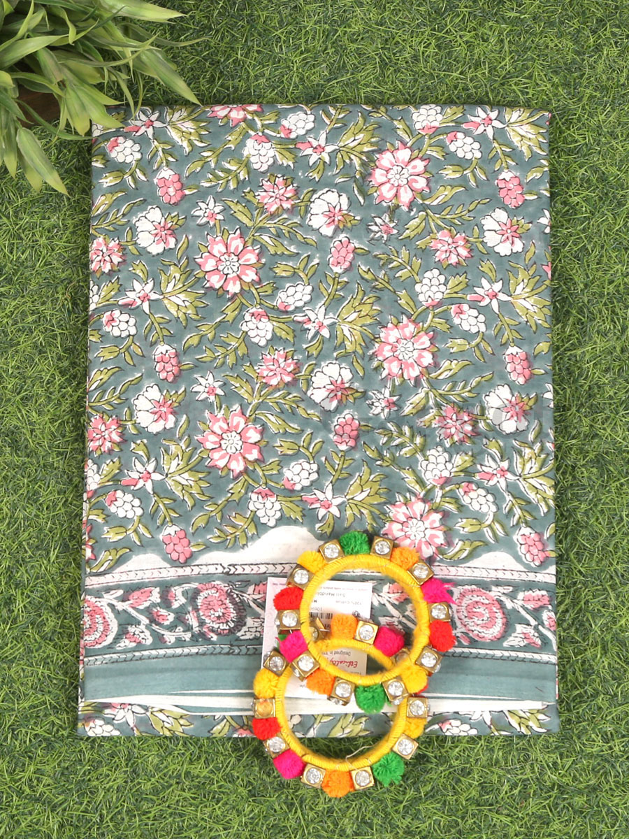 Handblock Cotton Printed Saree - Image 2