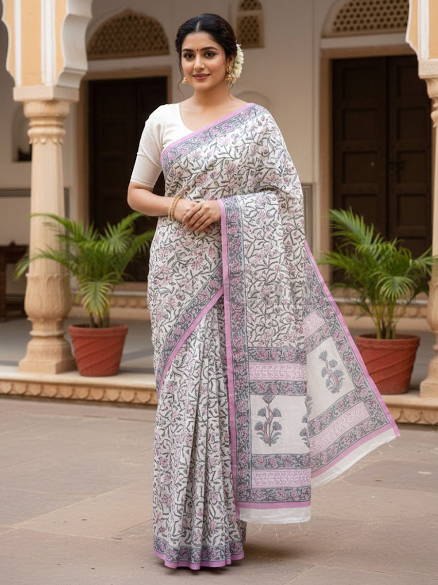 Handblock Cotton Printed Saree