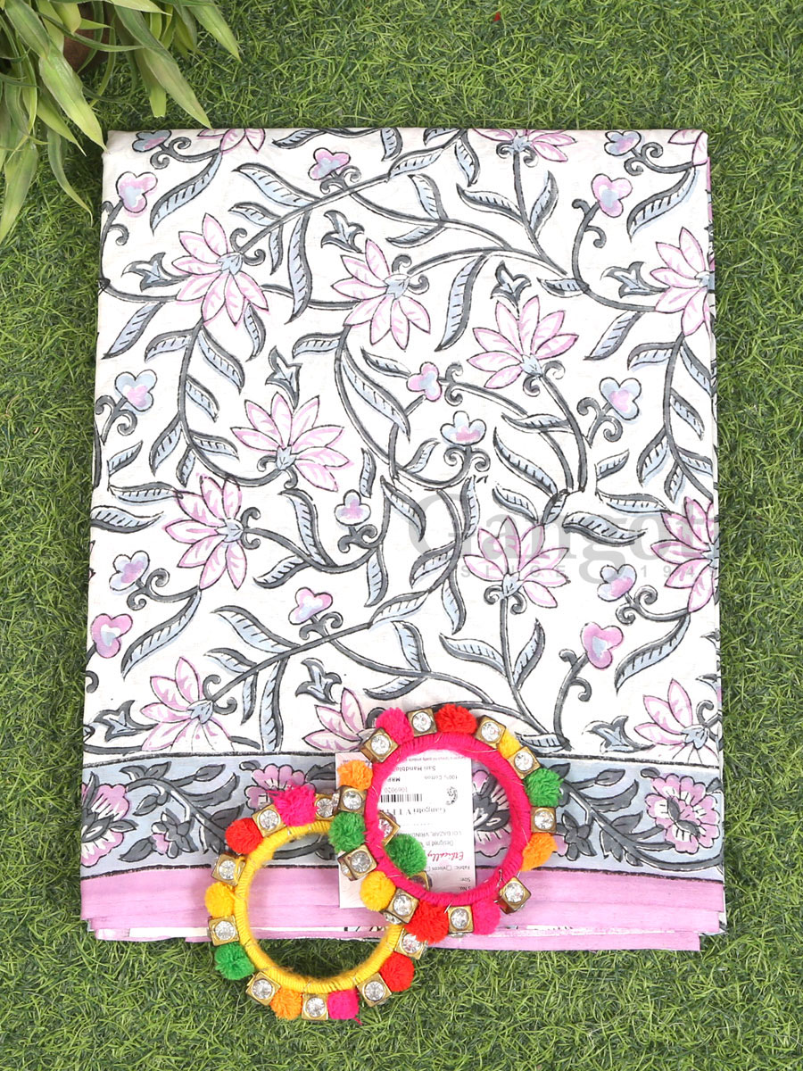 Handblock Cotton Printed Saree - Image 2