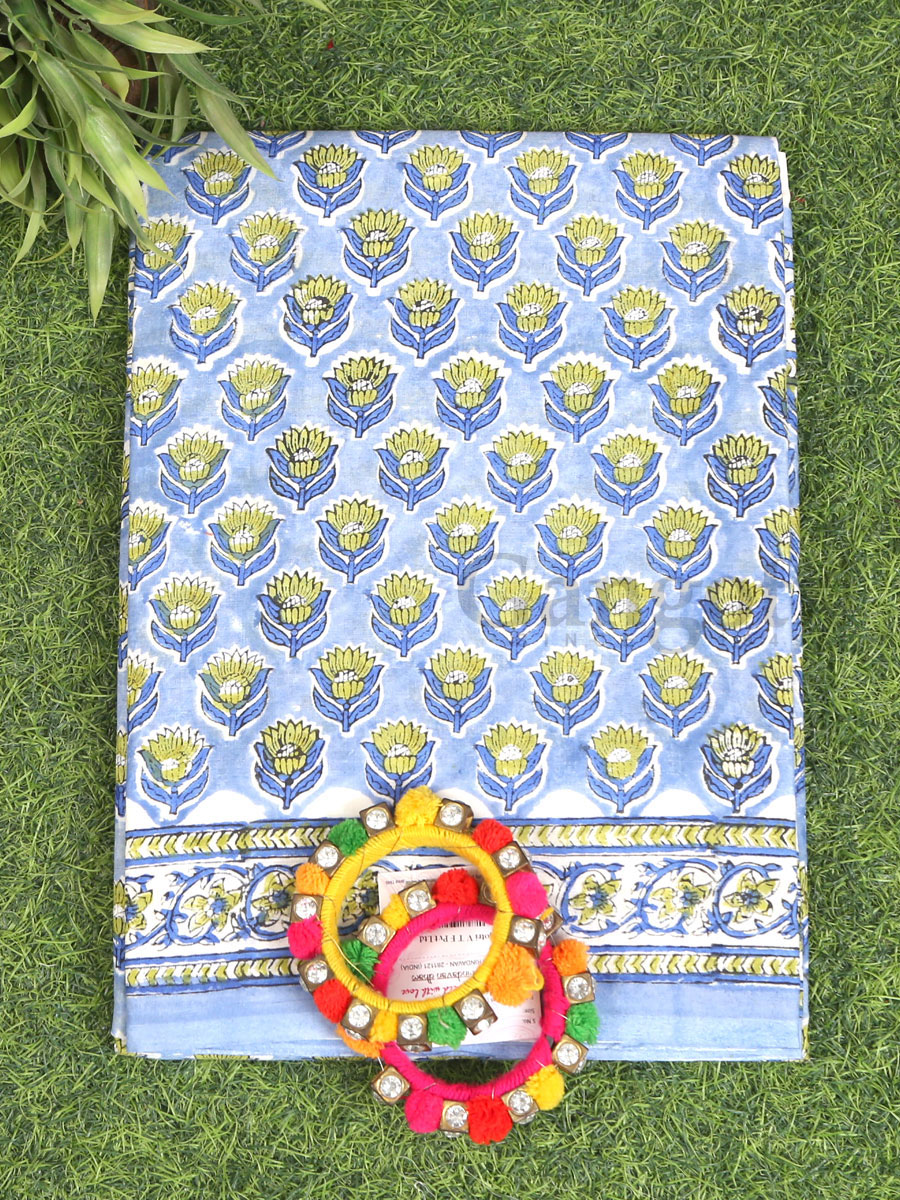 Handblock Cotton Printed Saree - Image 2