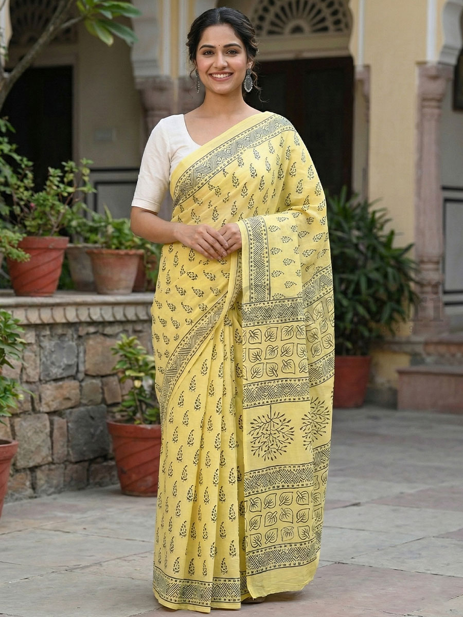 Handblock Cotton Printed Saree