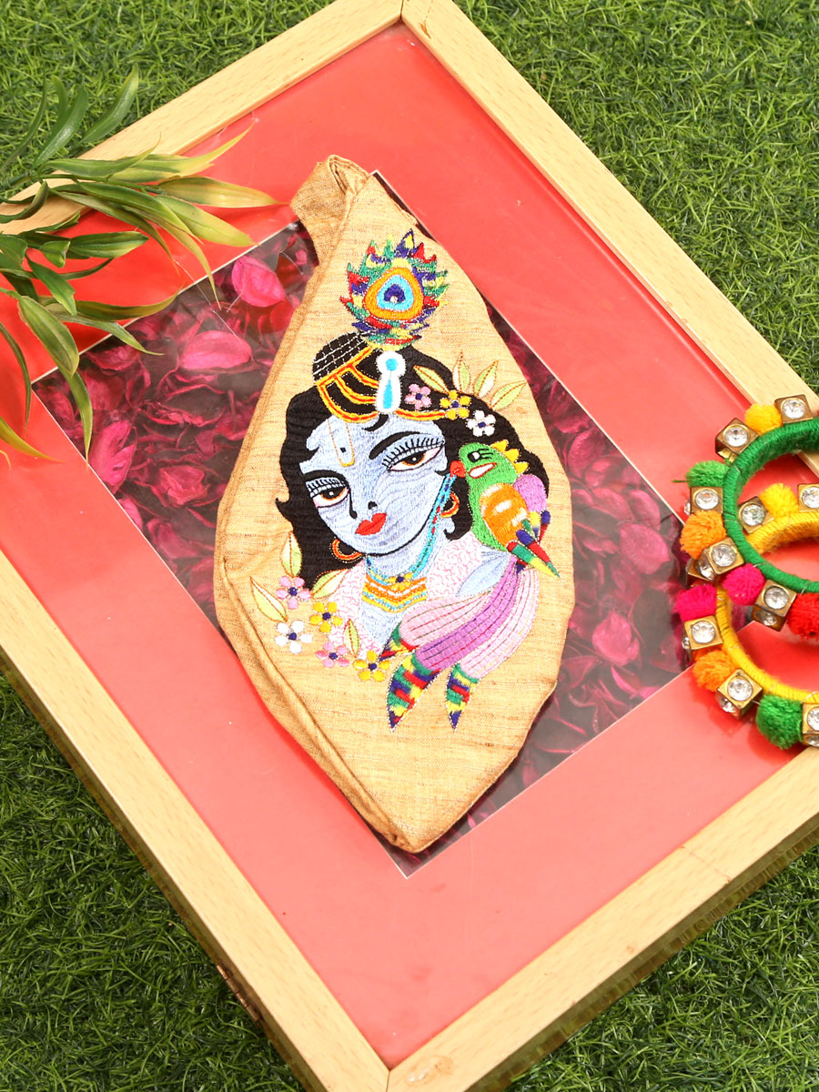 Lord Krishna Embroidered Bead Bag