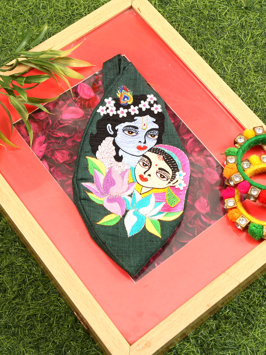Sri Radha Krishna Embroidered Bead Bag