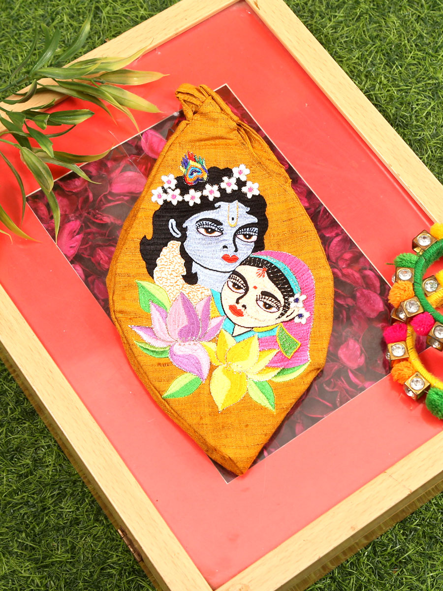 Sri Radha Krishna Embroidered Bead Bag