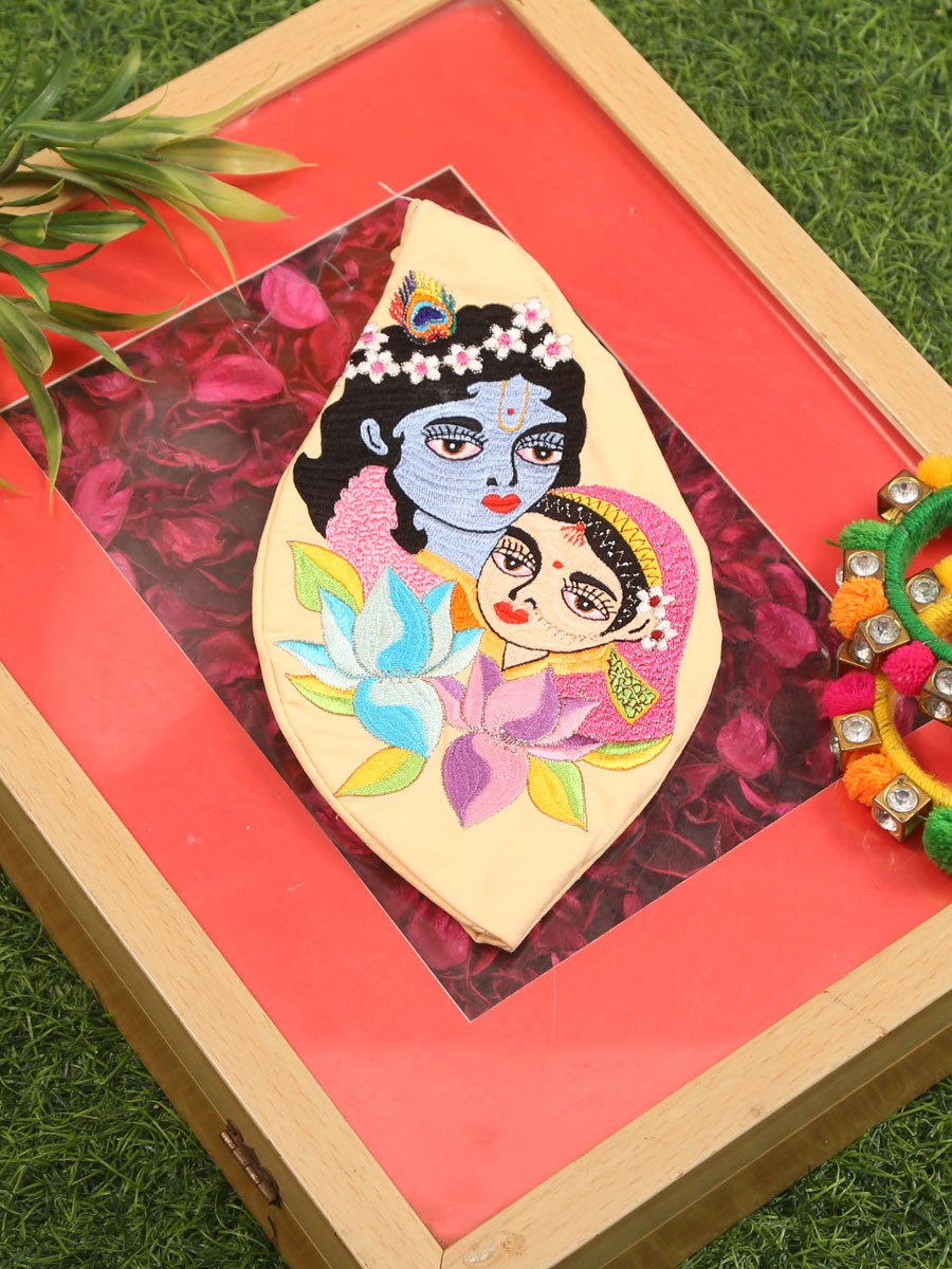 Sri Radha Krishna Embroidered Bead Bag