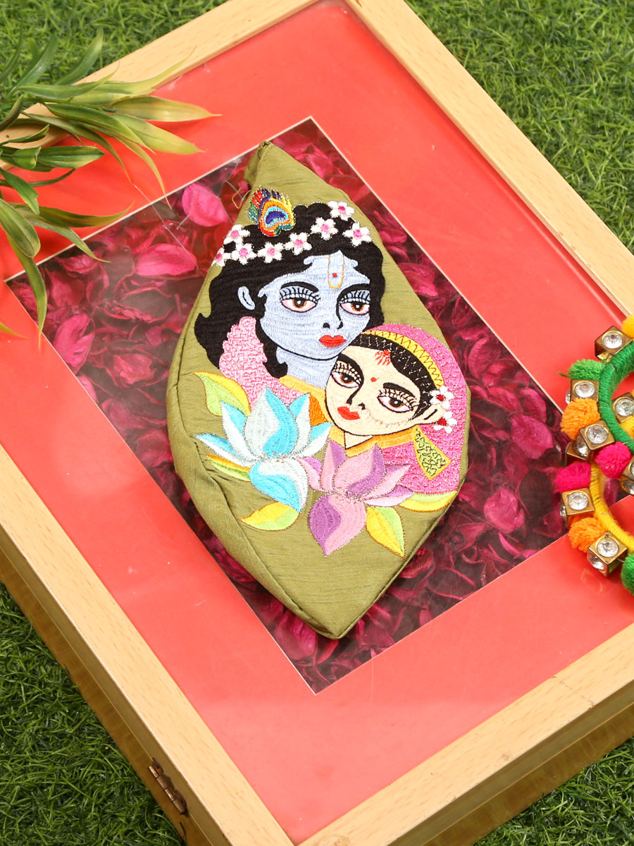 Sri Radha Krishna Embroidered Bead Bag