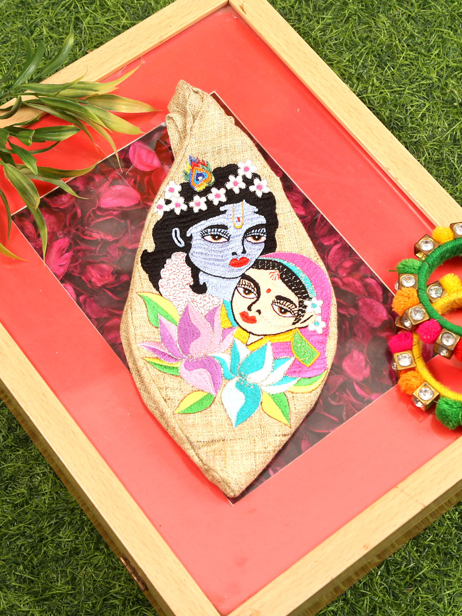 Sri Radha Krishna Embroidered Bead Bag