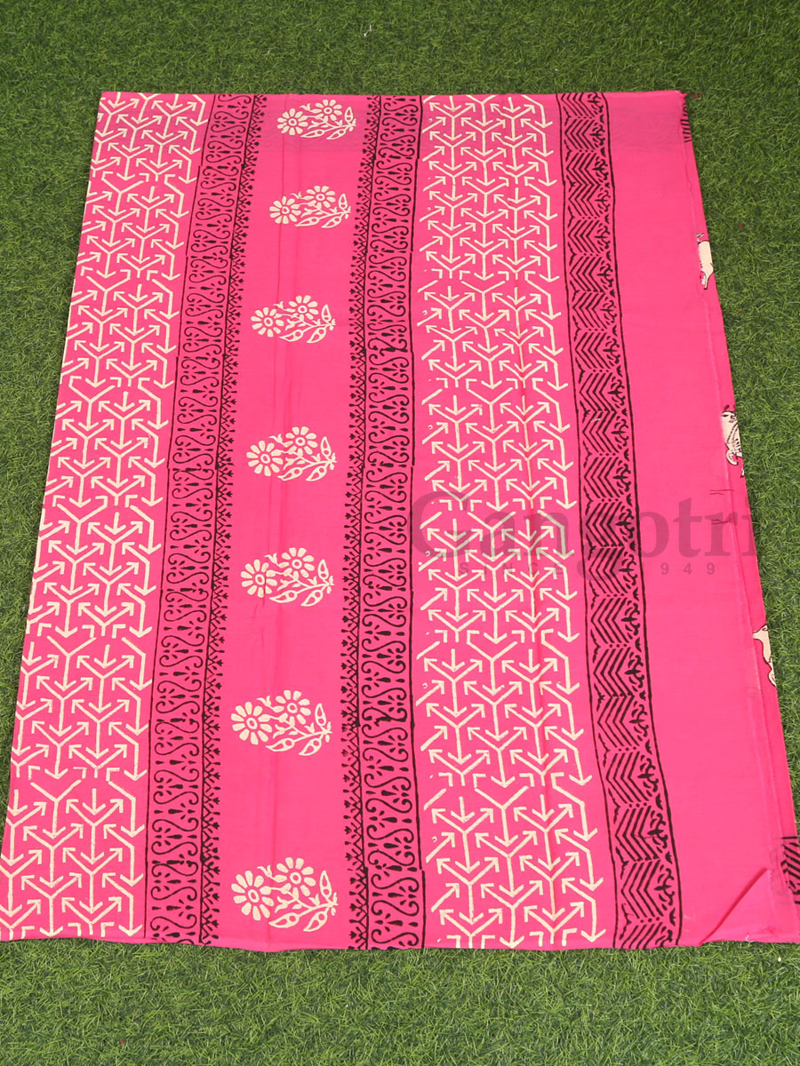 Handblock Cotton Printed Saree - Image 4