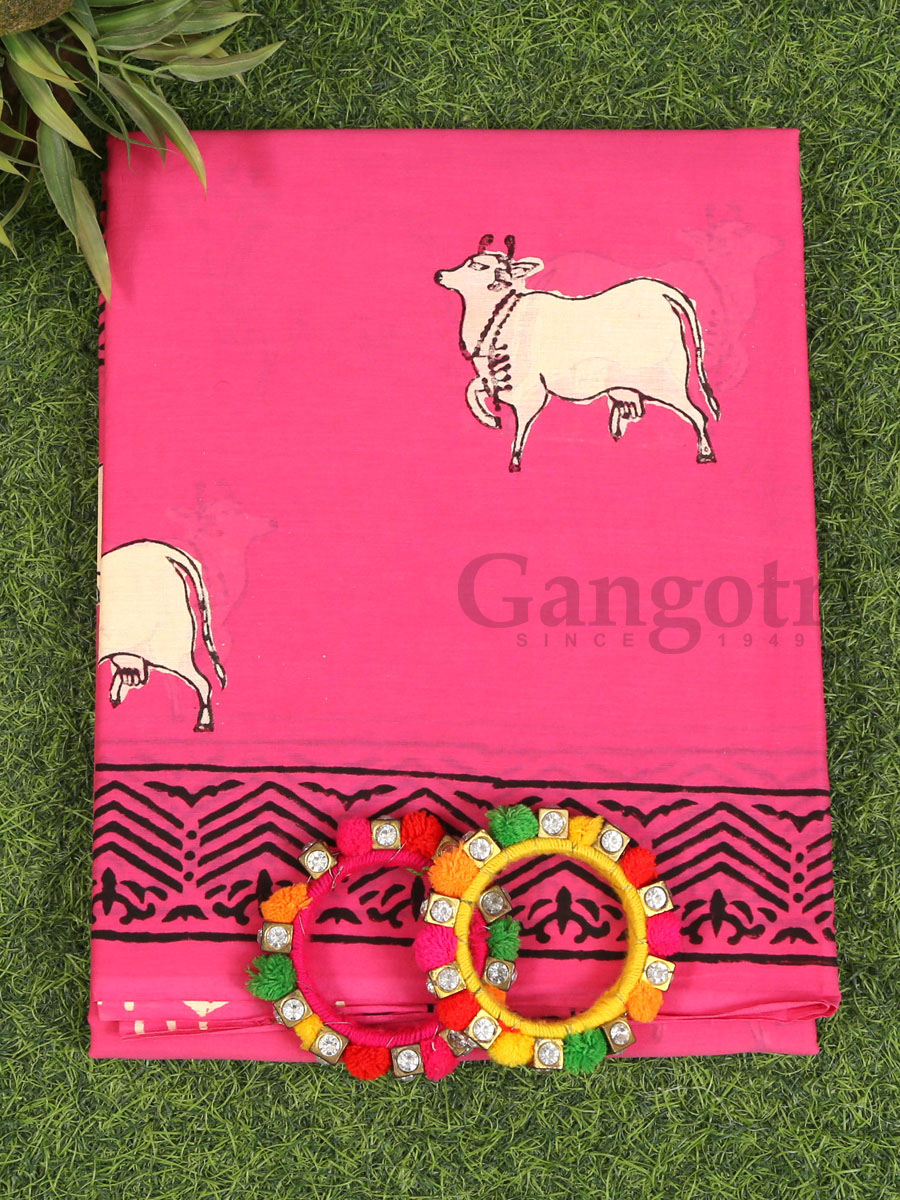 Handblock Cotton Printed Saree - Image 2