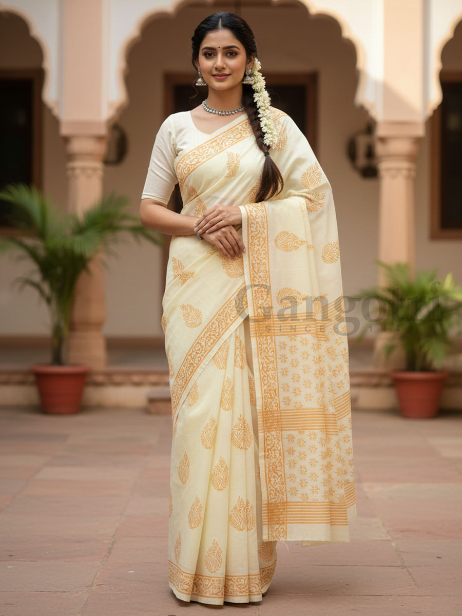 Handblock Cotton Printed Saree