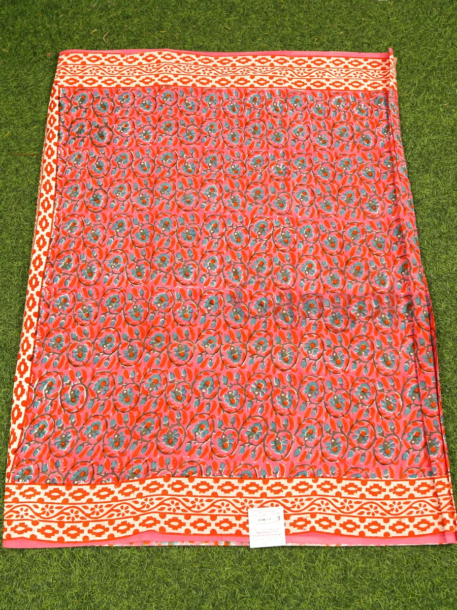 Handblock Cotton Printed Saree - Image 3