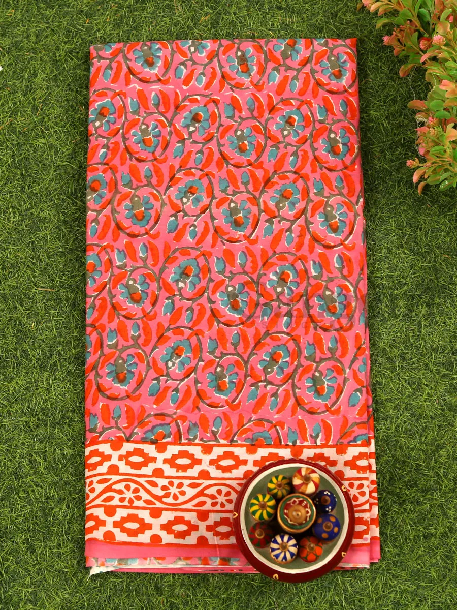 Handblock Cotton Printed Saree - Image 2